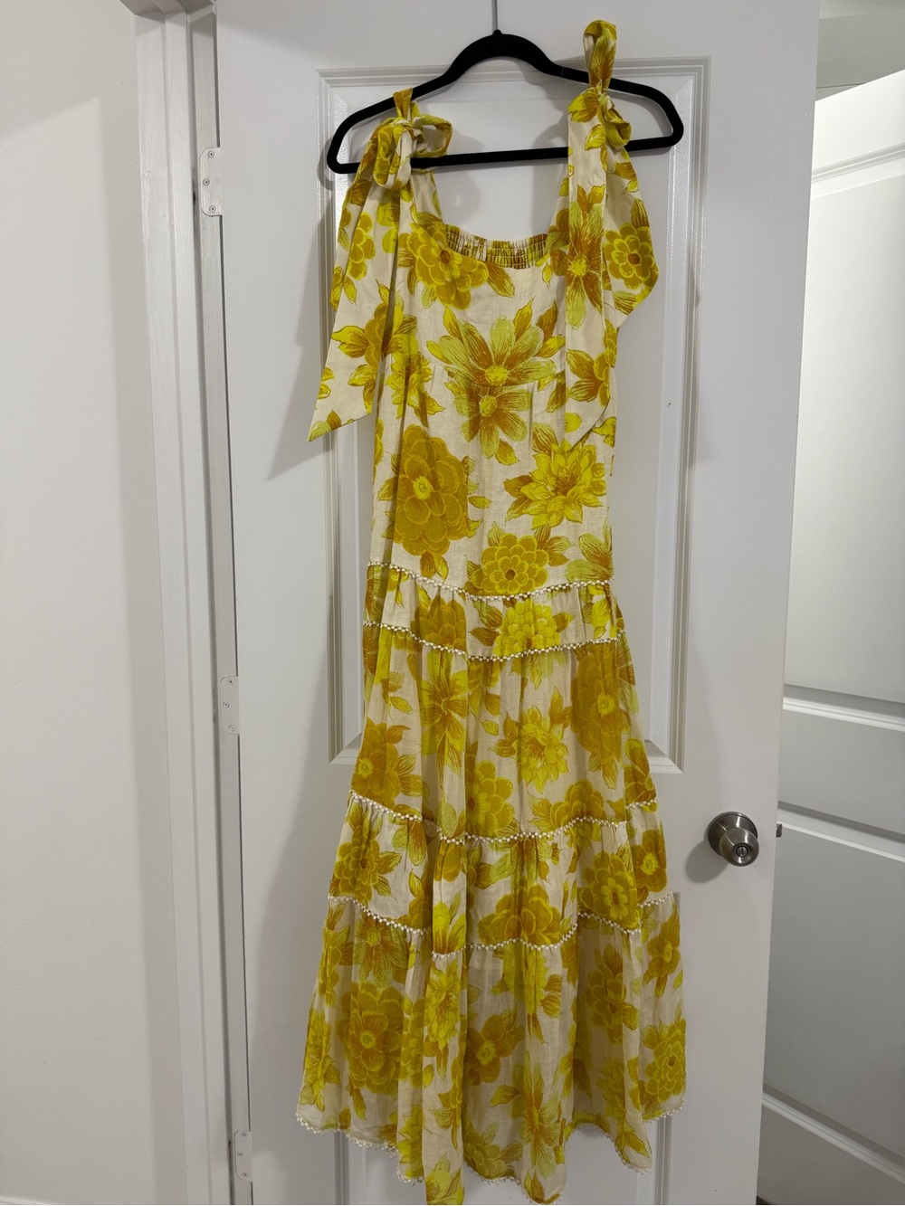 Alemais Yellow Floral Tie-Shoulder Midi Dress